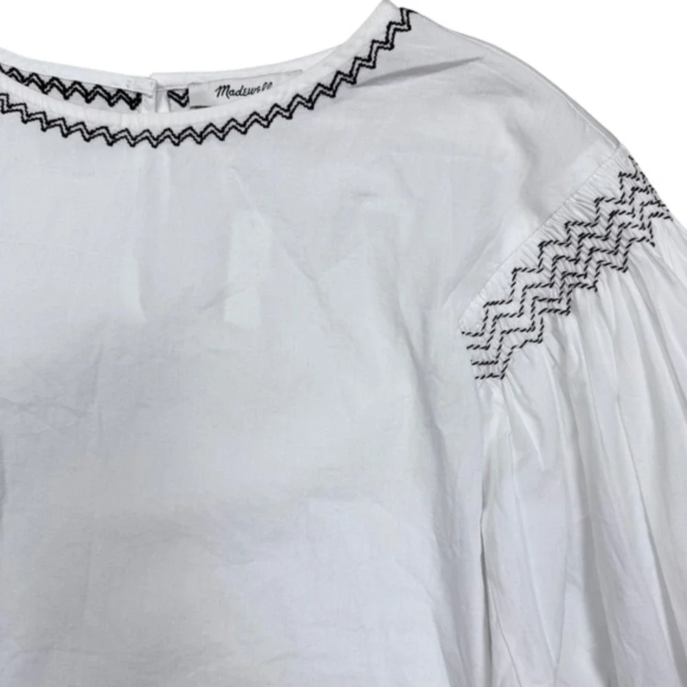 NWT Madewell‎ Women's Embroidered Poplin Balloon-Sleeve Top Small Boho